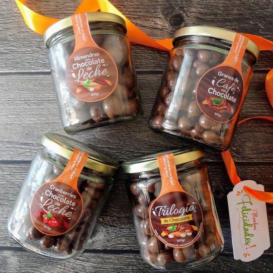 Box 4 Frascos 300 gr – Delicias Bañadas en Chocolate de Leche 🎁