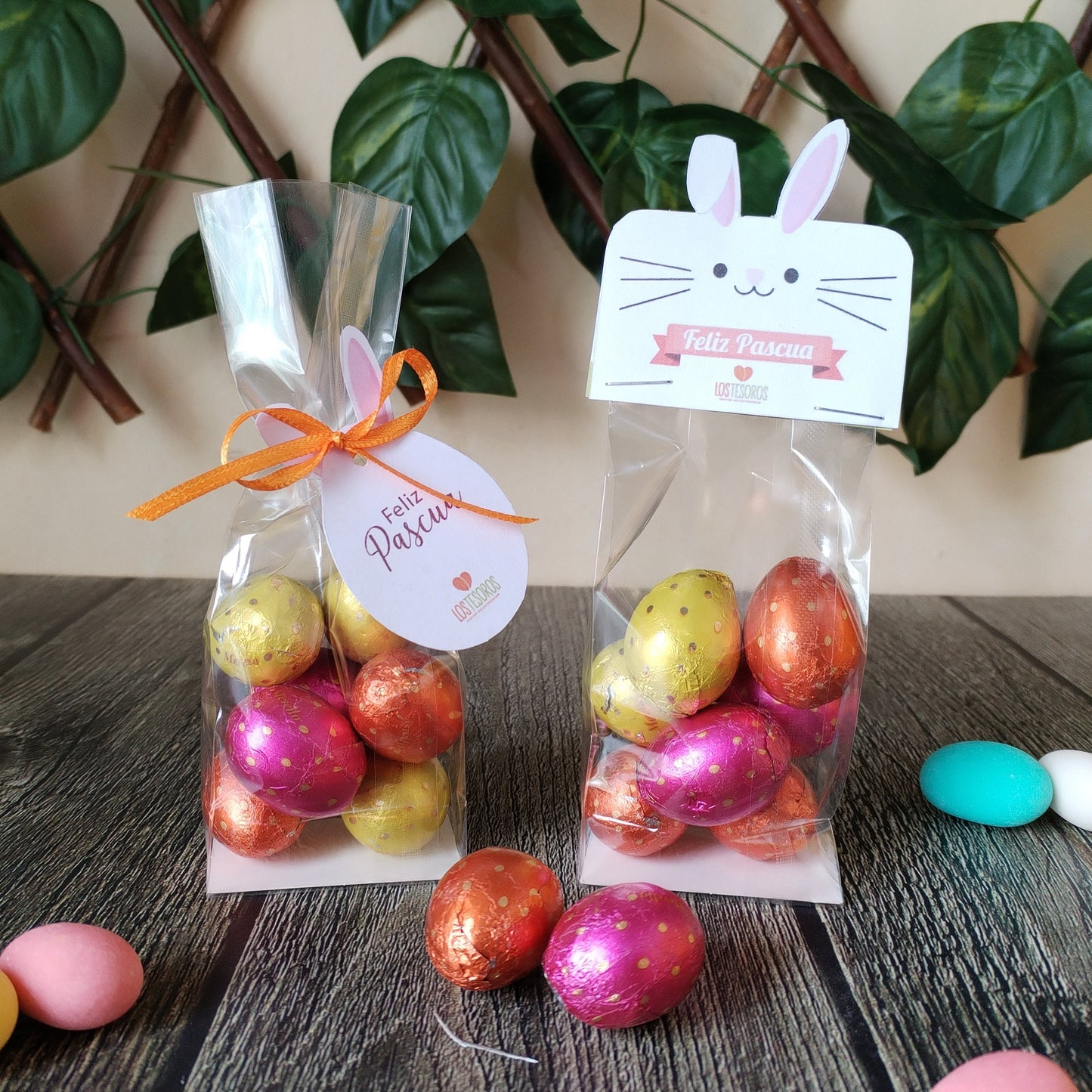 Bolsita de celofán con chocolates de Pascua
