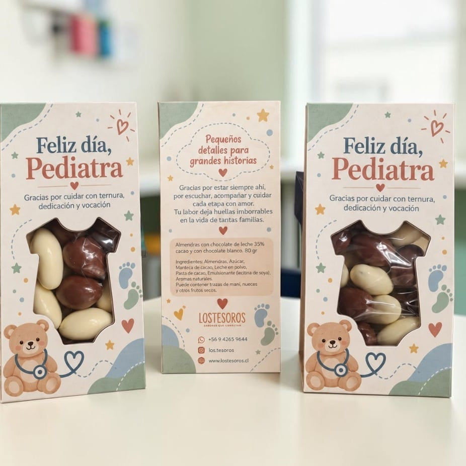 Display Día del Pediatra con Almendras Bañadas en Chocolate