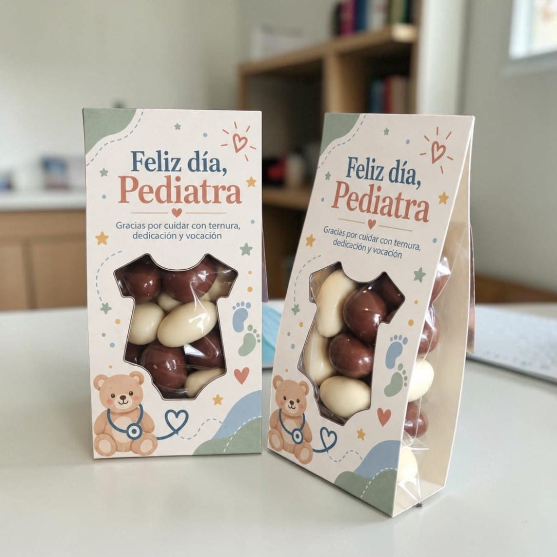 Display Día del Pediatra con Almendras Bañadas en Chocolate