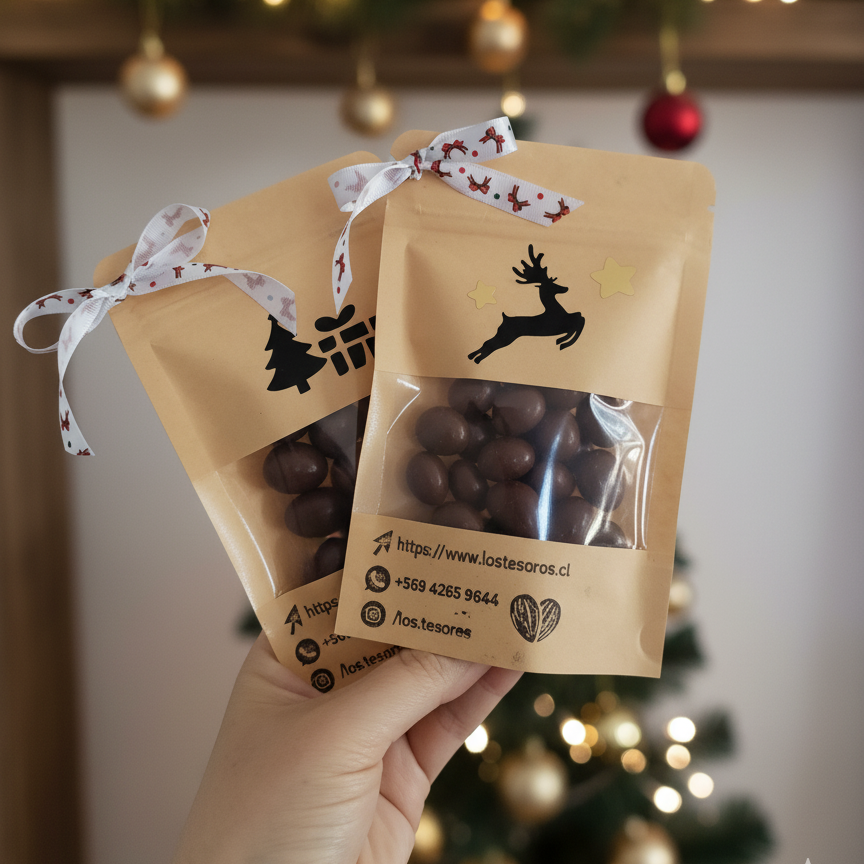 Doypack Navideño 50gr - Frutos Secos Bañados en Chocolate de Leche | Regalo Gourmet
