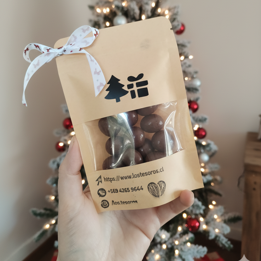 Doypack Navideño 50gr - Frutos Secos Bañados en Chocolate de Leche | Regalo Gourmet