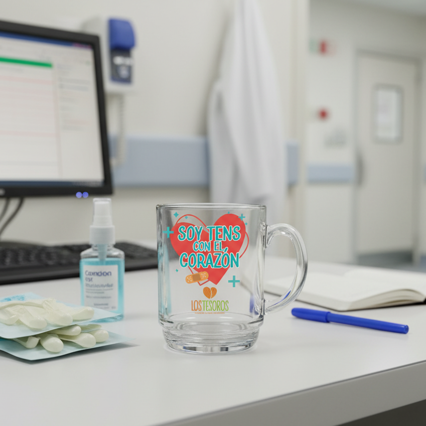 Taza de Vidrio Templado "Soy TENS con el Corazón" - Día del TENS