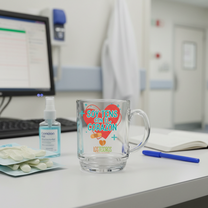 Taza de Vidrio Templado "Soy TENS con el Corazón" - Día del TENS