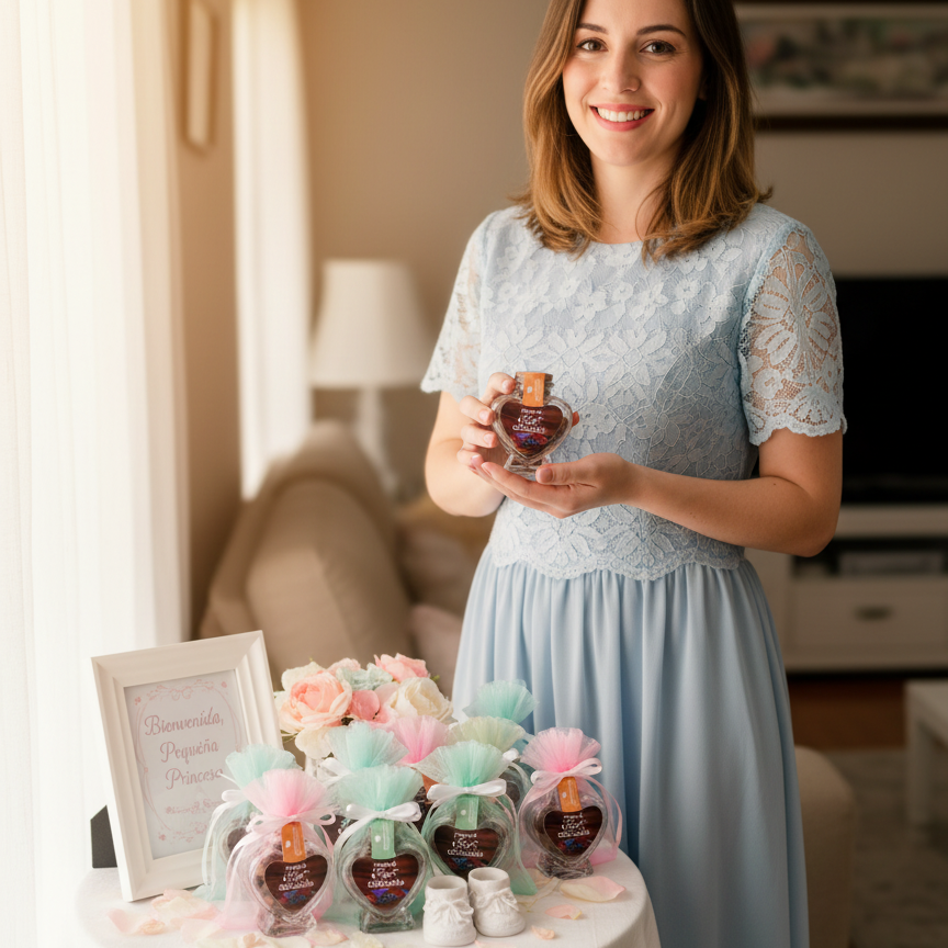 Frasco Corazón con Almendras Bañadas en Chocolate - Recuerdito Personalizable