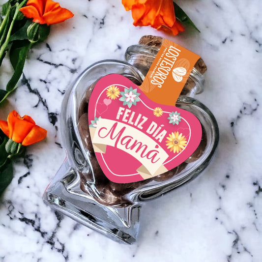 Frasco de vidrio en forma de Corazón con Chocolates