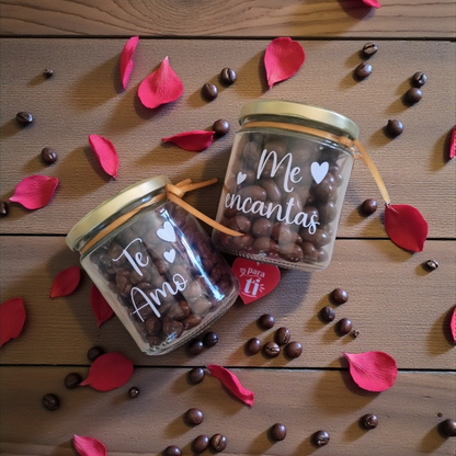 Frasco Personalizado San Valentín "Te Amo" o "Me Encantas" - 300gr Chocolate Premium