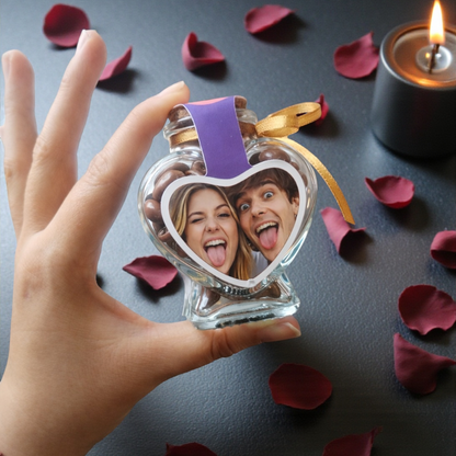 Frasco Corazón Personalizado con Foto para San Valentín | Cranberries con Chocolate | Regalo 14 Febrero Único