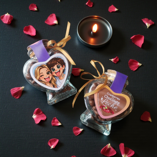 Frasco Corazón Personalizado con Foto para San Valentín | Cranberries con Chocolate | Regalo 14 Febrero Único