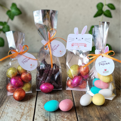 Bolsita de celofán con chocolates de Pascua