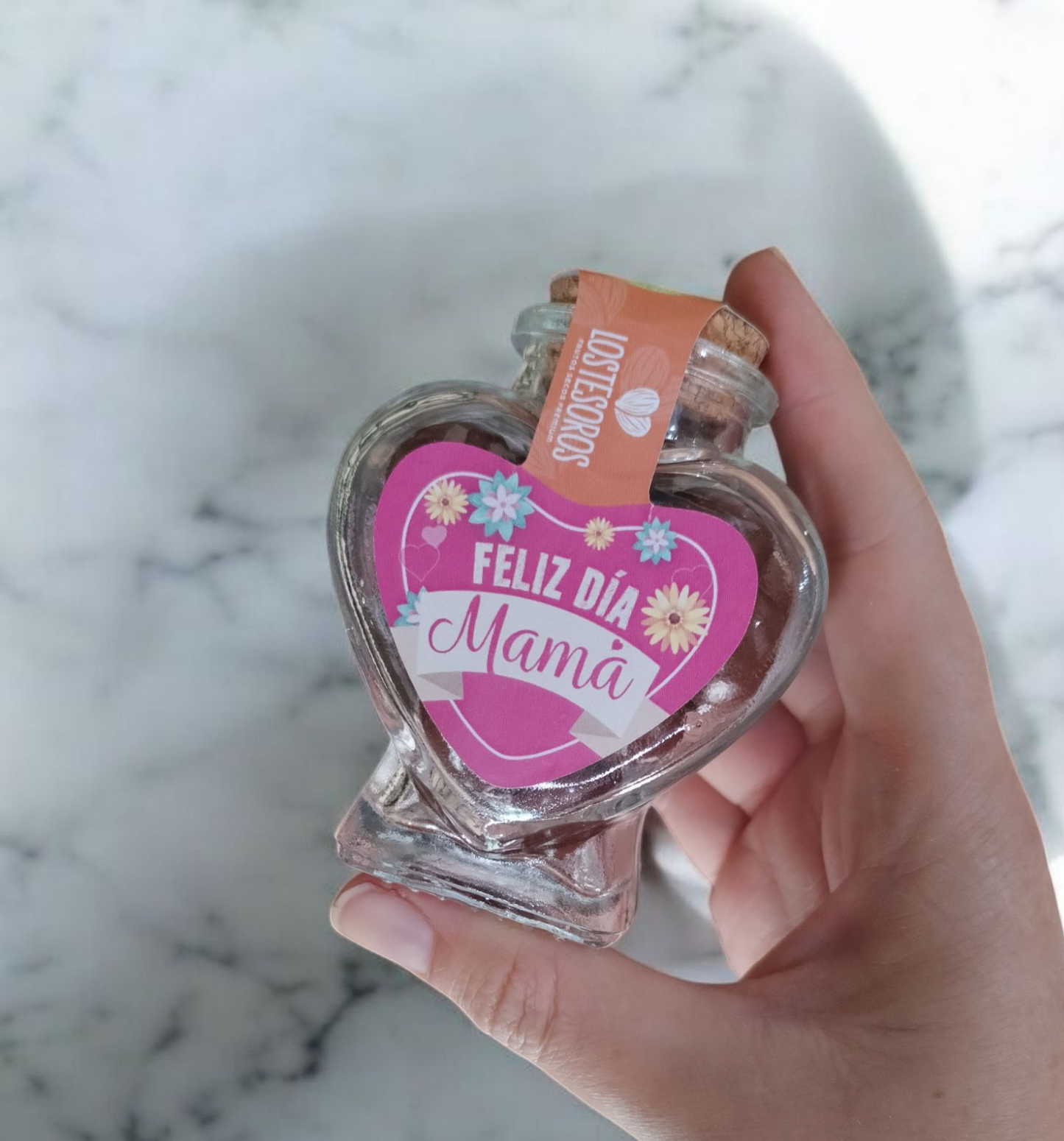 Frasco de vidrio en forma de Corazón con Chocolates