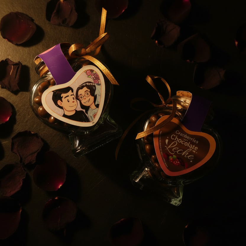 Frasco Corazón Personalizado con Foto para San Valentín | Cranberries con Chocolate | Regalo 14 Febrero Único