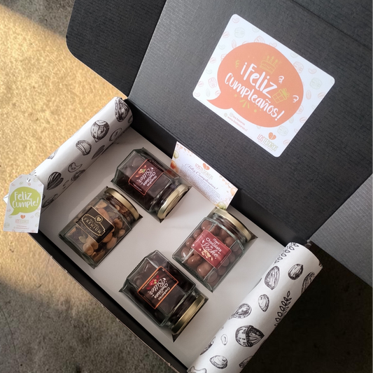 Box Gourmet 4 Frascos de Frutos Secos con Chocolate – Regalo Premium Personalizado