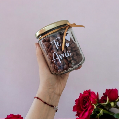 Frasco Personalizado San Valentín "Te Amo" o "Me Encantas" - 300gr Chocolate Premium