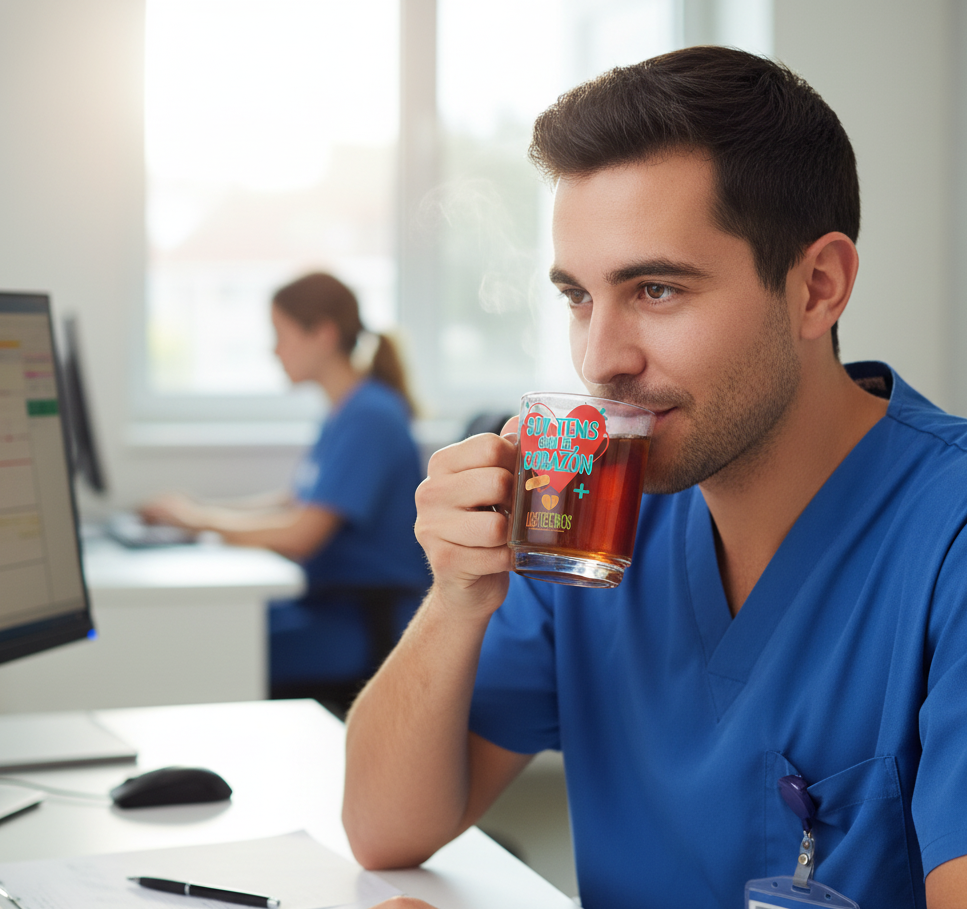 Taza de Vidrio Templado "Soy TENS con el Corazón" - Día del TENS