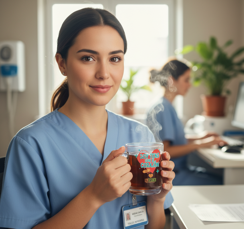 Taza de Vidrio Templado "Soy TENS con el Corazón" - Día del TENS